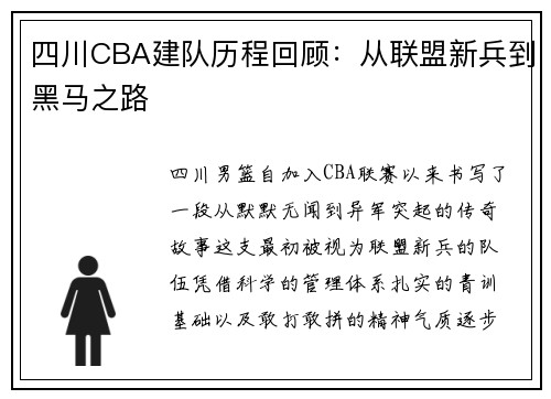 四川CBA建队历程回顾：从联盟新兵到黑马之路